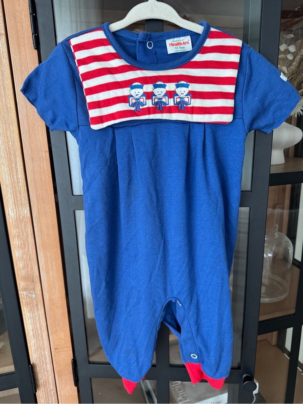 Vintage 90s Healthtex onesie embroidered sailors romper striped nautical baby